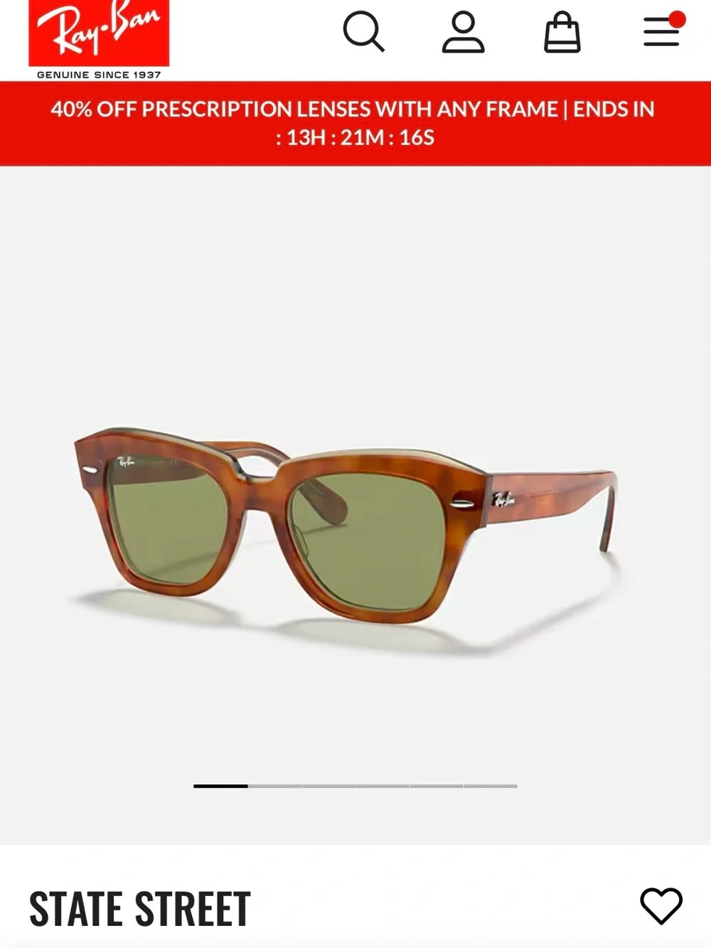 Ray-Ban State Street Sunglasses - Havana Tortoise Frame with Green Lenses